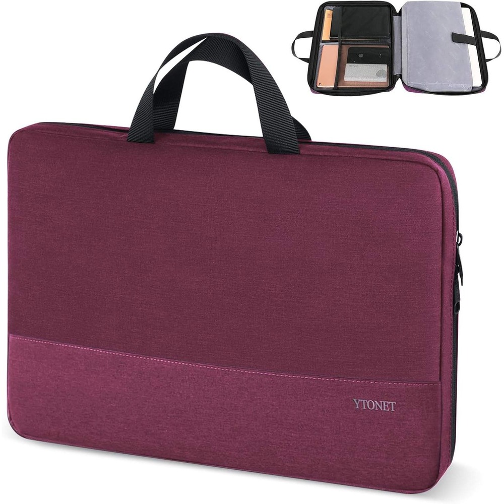 YTONET Laptop Case 15.6 Inch Burgundy Purple Water Resistant Slim Briefcase Bag